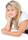 Beautiful smiling girl lying on floor Royalty Free Stock Photo