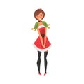 Beautiful Smiling Girl Wearing Santa Claus Dress, Young Woman in Christmas Clothes Vector Illustration Royalty Free Stock Photo