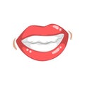 Beautiful smiling glossy female lips with white teeth, emotional mouth of young woman vector Illustration on a white