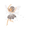 Beautiful smiling gray Fairy girl flying colorful cartoon character vector Illustration Royalty Free Stock Photo