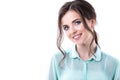 Beautiful smiling lady on white background. Office worker