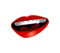 Beautiful smiling open mouth with red sexy lips and shining white teeth 3d realistic icon