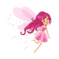 Beautiful smiling pink Fairy girl flying colorful cartoon character vector Illustration Royalty Free Stock Photo