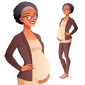 African American smiling pregnant business woman. Full length isolated vector illustration. Royalty Free Stock Photo