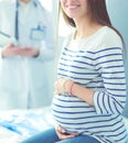 Beautiful smiling pregnant woman with the doctor at hospital Royalty Free Stock Photo