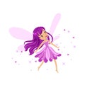 Beautiful smiling purple Fairy girl flying colorful cartoon character vector Illustration Royalty Free Stock Photo