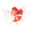 Beautiful smiling red Fairy girl flying colorful cartoon character vector Illustration Royalty Free Stock Photo