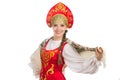 Beautiful smiling russian girl in folk costume Royalty Free Stock Photo