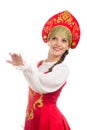 Beautiful smiling russian girl in folk costume Royalty Free Stock Photo