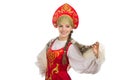 Beautiful smiling russian girl in folk costume Royalty Free Stock Photo