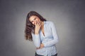 Beautiful smiling shy woman covering teeth with hand Royalty Free Stock Photo