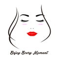 Beautiful smiling woman face with closed eyes and red lips Royalty Free Stock Photo