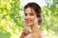 Beautiful smiling woman making hush gesture Royalty Free Stock Photo