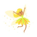 Beautiful smiling yellow Fairy girl flying colorful cartoon character vector Illustration Royalty Free Stock Photo