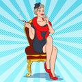 Beautiful Smoking Woman with Glass of Champagne. Femme fatale. Pop Art Retro illustration Royalty Free Stock Photo