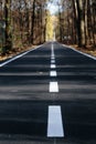 Beautiful, smooth and asphalt road with markings in the forest. Royalty Free Stock Photo