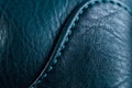 Beautiful smooth seam on the blue leather bag, close-up Royalty Free Stock Photo