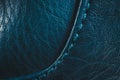 Beautiful smooth seam on the blue leather bag, close-up Royalty Free Stock Photo