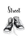 Beautiful sneakers. Vector illustration for a picture or poster. Youth shoes. Sports, running and walking.