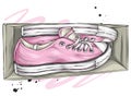 Beautiful sneakers. Vector illustration for a picture or poster. Youth shoes. Sports, running and walking.