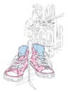 Beautiful sneakers. Vector illustration for a picture or poster. Youth shoes. Sports, running and walking.