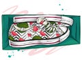 Beautiful sneakers. Vector illustration for a picture or poster. Youth shoes. Sports, running and walking.