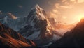 mountain peaks in the rays of the setting sun. Royalty Free Stock Photo