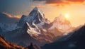 mountain peaks in the rays of the setting sun. Royalty Free Stock Photo