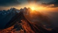 mountain peaks in the rays of the setting sun. Royalty Free Stock Photo