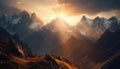 mountain peaks in the rays of the setting sun. Royalty Free Stock Photo