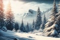 Beautiful snow-covered forest day fir trees, pines, it's snowing. Mountains and the sun. Royalty Free Stock Photo