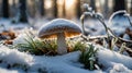Winter Mushroom in Snowy Forest, Nature Photography Royalty Free Stock Photo