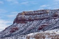 Beautiful snow covered red rock mesa plateau in rural New Mexico