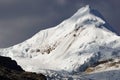 Beautiful snow and ice mountain peak in evening light under an expressive sky