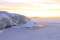 Beautiful snow landscape with colorful dawning sky