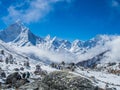 Himalaya mountain views on route to Everest Base Camp Royalty Free Stock Photo