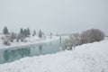 Stunning winter scene of Lake tekapo with heavy snow during day time.