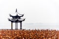 The beautiful Snow winter landscape scenery of Xihu West Lake and pavilion with garden in Hangzhou China Royalty Free Stock Photo