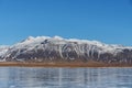 Beautiful snowcapped mountains seen from the highway in Iceland