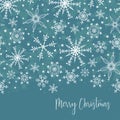 Beautiful snowflake horizontal seamless pattern - hand drawn in teal and white, great for invitations, banners, wallpapers,