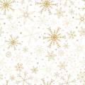 Beautiful snowflake seamless pattern - hand drawn in gold on white background, great for invitations, banners, wallpapers - vector Royalty Free Stock Photo