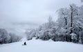 Beautiful snowing day at the Stowe Mountain Ski resort ski trails