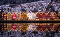 City Scene with Beautiful Glowing Snowy Houses at Bryggen