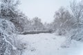 Beautiful snowy landscape in Torrejon de Ardoz with the passage of the Filomena squall in Spain