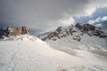 Beautiful snowy mountain range in Lastoni di Formin