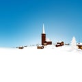 Beautiful Snowy Mountain Village Winter Landscape with Blue Sky Royalty Free Stock Photo