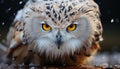 Beautiful snowy owl staring with wisdom in its yellow eyes generated by AI Royalty Free Stock Photo