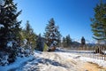 Beautiful snowy road to Zuruldi mount in Hatsvali, Upper Svaneti region of Georgia Royalty Free Stock Photo