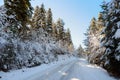 Beautiful snowy road to Zuruldi mount in Hatsvali, Upper Svaneti region of Georgia Royalty Free Stock Photo