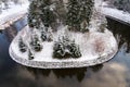 Beautiful snowy winter forest landscape, Tepla River under Brezova dam Royalty Free Stock Photo